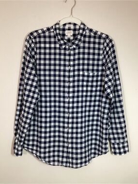 J. Crew Women’s M Navy and White Checked Gingham Button-Down Shirt Boy Fit